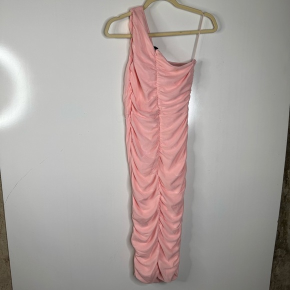 Love x Design One Shoulder Ruched Pink Midi Dress Size Medium - Picture 3 of 7